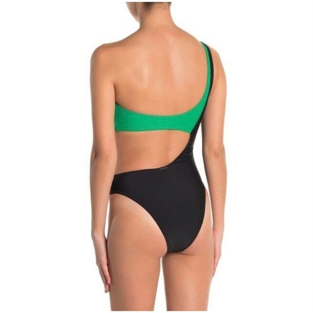 𝅺Kendall And Kylie Black And Green Bandeau One Piece Swimsuit Size XL - Picture 2 of 9